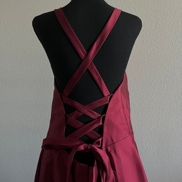 Alfred Sung Dress Size 18 Halter Lace Up Twill Criss Cross Burgundy - Picture 6 of 15